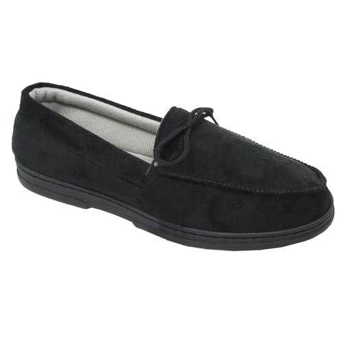 Mens Comfort Memory Foam Faux Suede Mocassin Soft Hard Sole Slippers Shoes Black 11