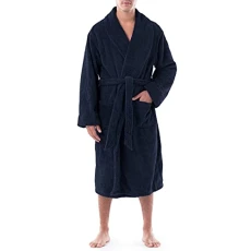 Men's Comfort Soft Fleece Robe Bathrobe, Navy, 2X/3X