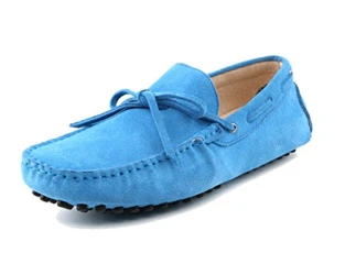 Men's Comfortable Lace-up Sky Blue Suede Driving Walking Moccasin Penny Loafers Boat Slip-on Shoes 8 M UK
