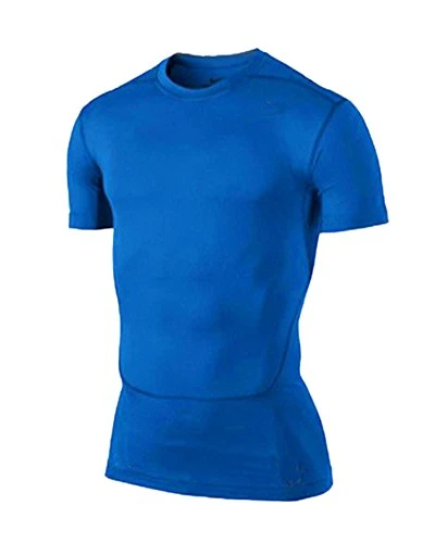 Men's Compression Sport Shirt Base Layers Short Sleeve T-Shirt Athletic Tight Tops Blue 2XL