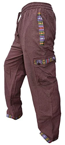 Mens Contrast Border Cotton Cargo Pants Brown XX-Large