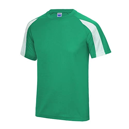 Mens Contrast Cool Sports Plain T-Shirt (S) (Kelly Green/Arctic White)