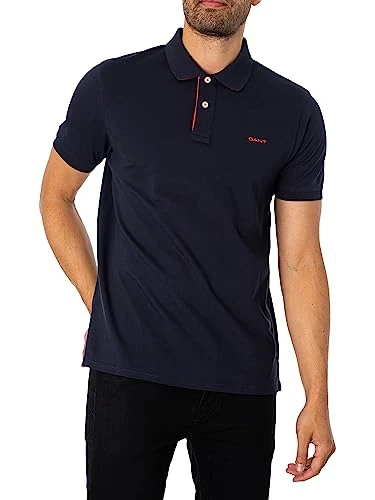 Mens CONTRAST PIQUE Short Sleeve Polo Shirt Blue XL