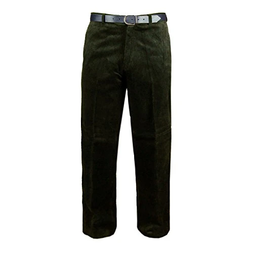 Mens Cord Trousers Corduroy Formal Office Smart Cotton Trouser Casual Classic Business Work Dress Flat Front Pants with Pockets (Olive, 32/31)