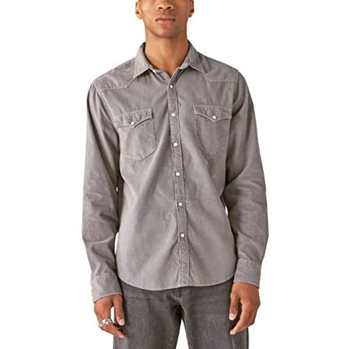 Men's Corduroy Western Long Sleeve Shirt, Frost Gray, Large