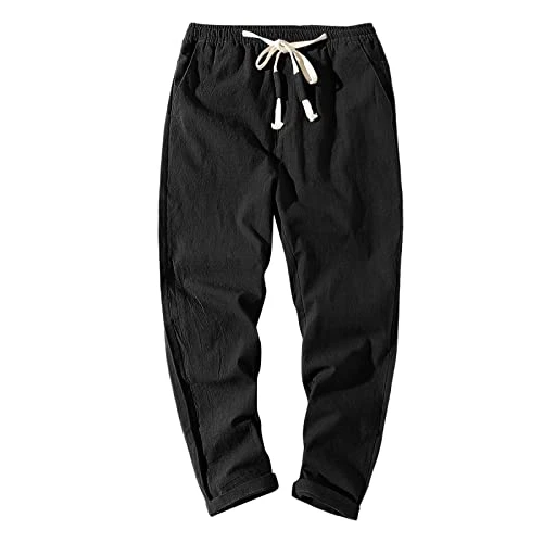 Men's Cotton and Linen Regular Paint Japanese Linen Casual Trousers Sporty Slim Feet Men's Modern, b