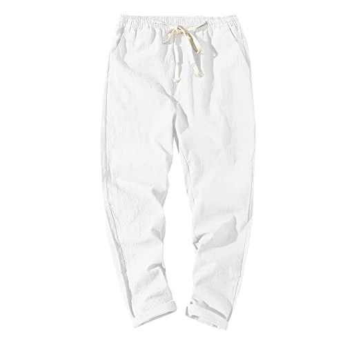 Men's Cotton and Linen Regular Paint Japanese Linen Casual Trousers Sporty Slim Feet Men's Modern, W