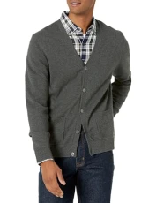 Men's Cotton Cardigan Jumper, Charcoal Heather, XXL