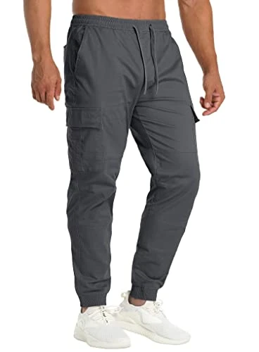 Men's Cotton Cargo Trousers Relaxed-Fit Army Combat Trousers Summer Cimbing Trousers Dark Grey