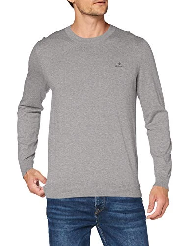 Men's Cotton Cashmere C-Neck Pullover Sweater, Grey Melange, S