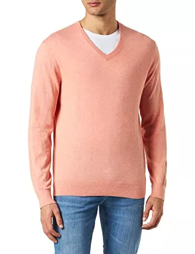 Men's Cotton Cashmere V Pullover Sweater, Salmon, L