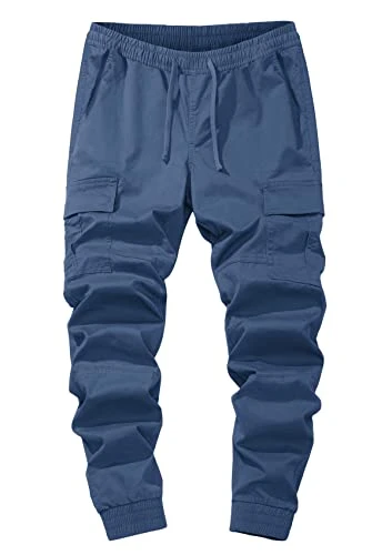 Mens Cotton Chino Pants Spring Autumn Military Trousers Tapered Cargo Pants with 5 Pockets,Blue Grey