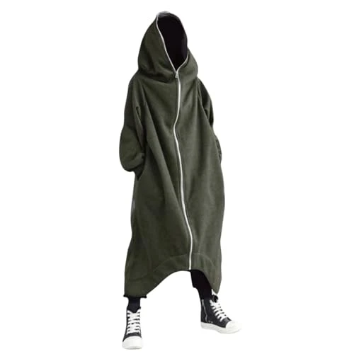Mens Cotton Coats Long Sweatshirts Black Trench Hooded Sweaters Solid Outerwear Full Zipper Hoodies Loose Fit Long Cardigan Fall Winter Jacket Classic Stylish Overcoat Comfort Gilets Casual Outwear