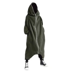 Mens Cotton Coats Long Sweatshirts Black Trench Hooded Sweaters Solid Outerwear Full Zipper Hoodies Loose Fit Long Cardigan Fall Winter Jacket Classic Stylish Overcoat Comfort Gilets Casual Outwear