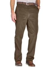 | Men's | Cotton Corduroy Trouser | Stylish & Comfortable Hidden Extra Waistband Pants for Men | Olive