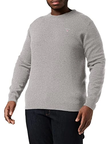 Mens Cotton Crew Neck Jumper Grey Melange S