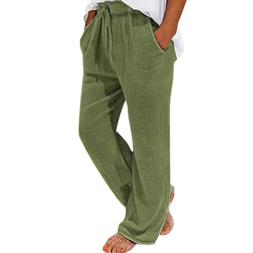 Men's Cotton Hemp Wrinkled Beach Trousers Drawstring Elastated Waist Stratch Jogging Yoga Trouser Pa