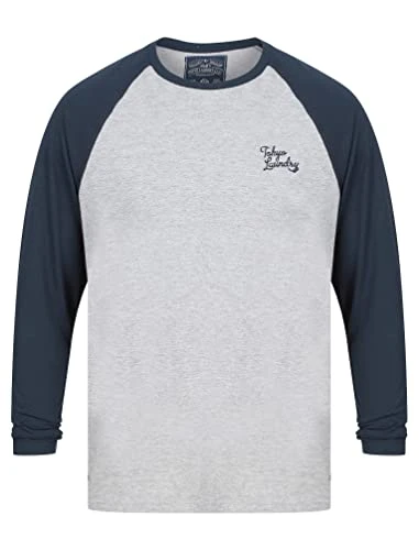 Men's Cotton Jersey Baseball Raglan Long Sleeve T-Shirt Top - Sky Captain Navy/Light Grey Marl - M