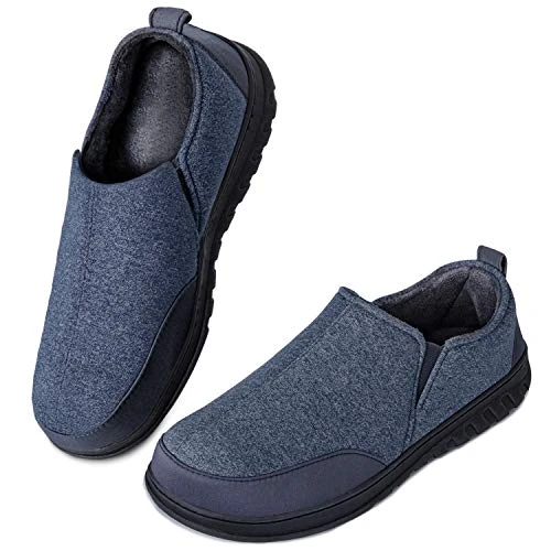 Men’s Cotton Jersey Memory Foam Slippers Breathable Comfy House Shoes with Non-Slip Indoor Outdoor