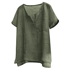 Men's Cotton Linen Henley Shirt Short Sleeve Hippie Casual Comfort Beach Yoga T-Shirts Glitter Shirt, Army Green, XXL