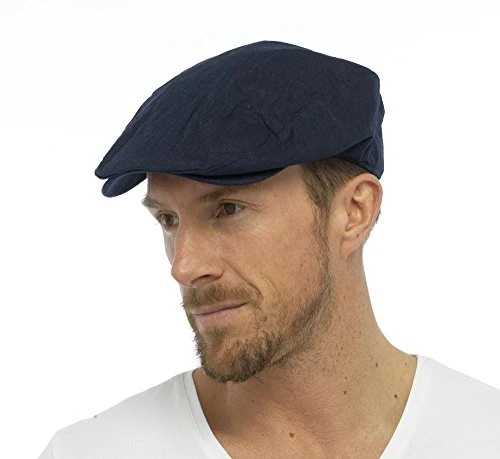 Mens Cotton Linen Lightweight Vintage Style Flat Cap (L/XL) Navy