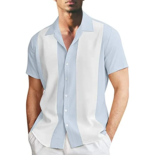 Men's Cotton Linen Traditional Short Sleeve Shirts Classic Fit plaid Mens Polo Shirts Short Sleeve Button Down henry shirts for men Quick Dry party fashionable Father's Day Tshirts top Men's Polos