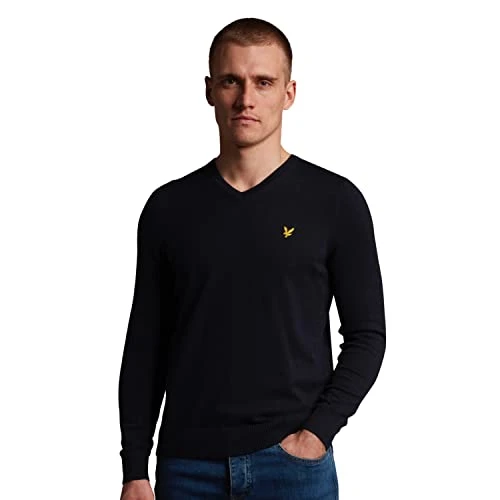 Men's Cotton Merino V Neck Jumper, Blue (Dark Navy Z271), Medium (Size:M)