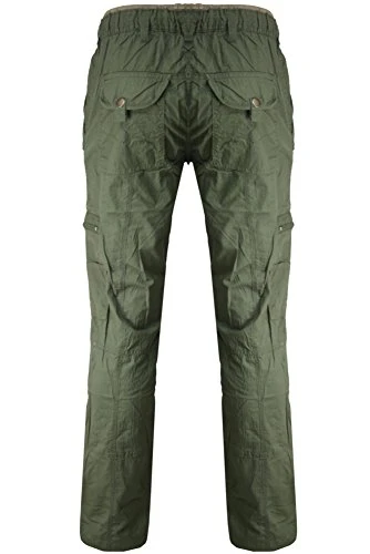 Mens Cotton New Cargo Utility Work Wear Combat Casual Long Bottom Trousers Pants Khaki - Elasticated