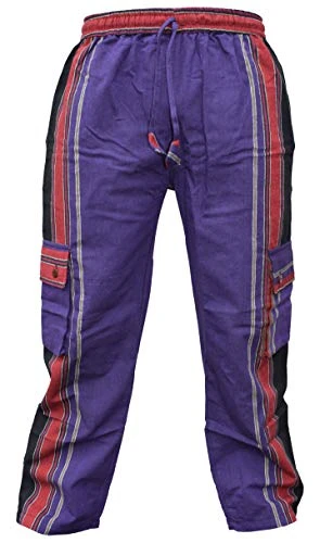 Men's Cotton Plain Printed Loose Casual Trousers Purple Medium