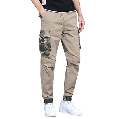 Men's Cotton Plus Size Pocket Lace Up Camouflage Trousers Total Trousers Cargo Cut Protection Trouse