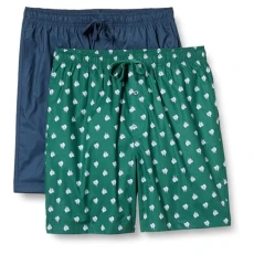 Men's Cotton Poplin Pyjama Shorts, Pack of 2, Indigo/Wolf, XXL