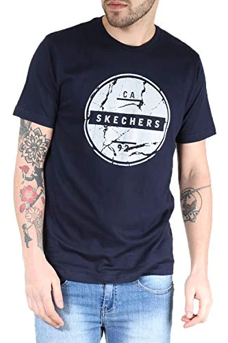 Mens Cotton Short Sleeve Stretchy Printed T Shirt Navy Small