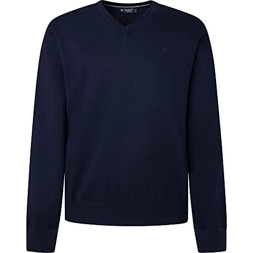 Men's Cotton Silk V Neck Pullover Sweater, Navy, S