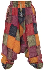 Men's Cotton Stone Washed Aladdin Wide Leg Genie Ninja Harem Pants Trousers Thick Patch L/XL