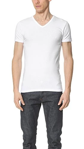 Men's Cotton Stretch Vneck, White, S