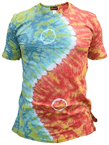 Mens Cotton Tie Dye Festival Hippie T-Shirt Ying Yang X-Large