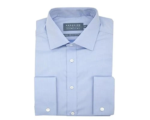 Men's Cotton Twill Shirt Luxury Double Cuff Classic Fit Formal Shirt - Blue 17" Collar