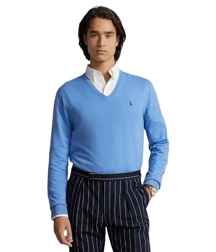 Men's Cotton V-Neck Sweater, Summer Blue, S