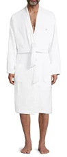 Men's Cotton Velour Kimono Robe, White/Rugby Royal, Large