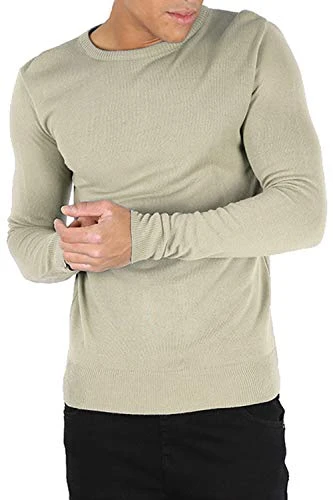 Mens Crew Neck Fine Knitted Long Sleeve Jumper Stone M