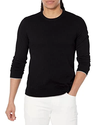 Men's Crew Neck, Front Embroidered sur Ton Logo sweater, BLACK, Large