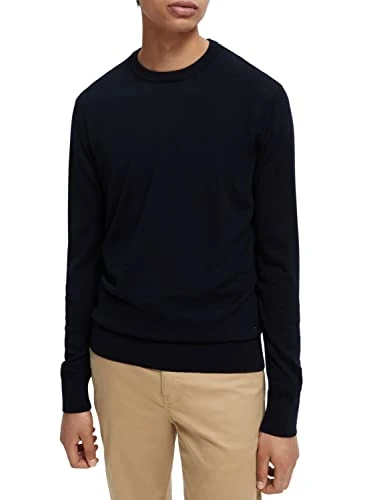 Men's Crew Neck Jumper in Merino Wool Sweater, Night 0002, S