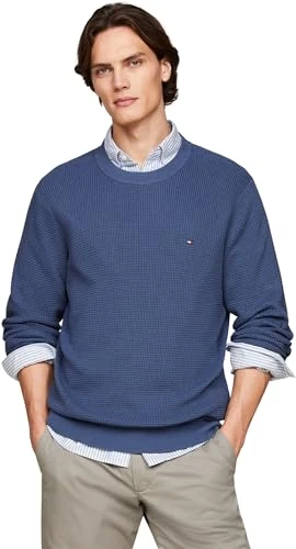 Men's Crew Neck Knitted Jumper, Blue (Aegean Sea), S