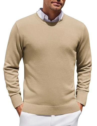 Men's Crew Neck Knitted Jumper Imitation Cashmere Long Sleeve Crimping Ribbed Collar Pullover Plain