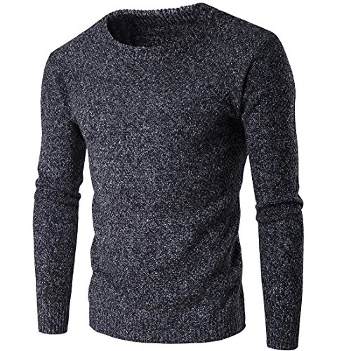 Men's Crew Neck Knitted Jumper Long Sleeve Cable Knitwear Pullover Sweater Dark Grey L