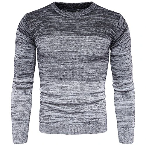 Mens Crew Neck Knitted Jumper Long Sleeve Gradient Pullover Sweater Grey M