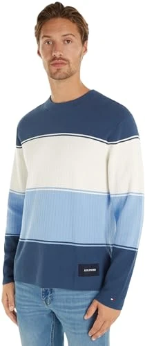 Men's Crew Neck Knitted Jumper, Multicolor (Aegean Sea Multi), L