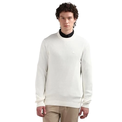 Men's Crew Neck Knitted Jumper, White (Ivory), M