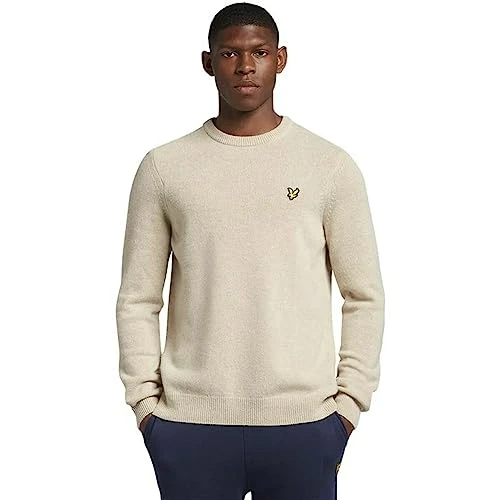 Mens Crew Neck Lambswool Jumper Taupe Marl S