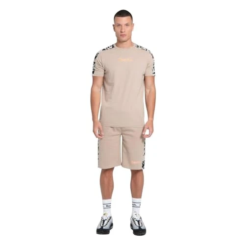 Mens Crew Neck Short Sleeve T-Shirt and Short 2pc Set Camo Tracksuit Stone XL